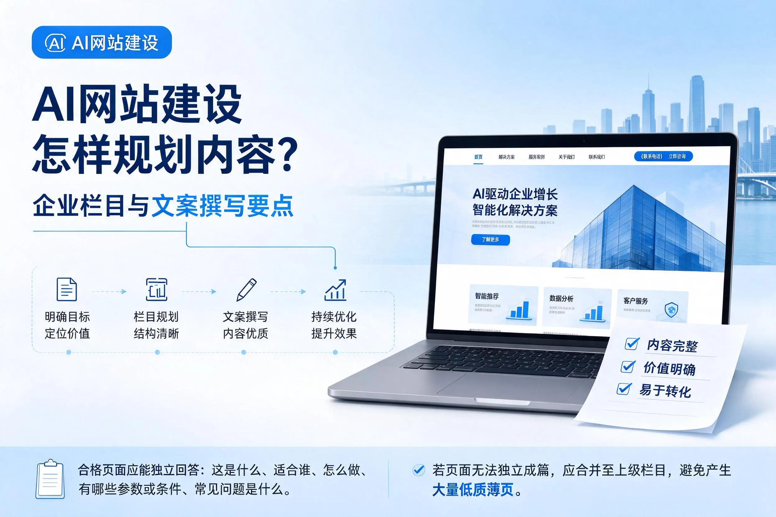 AI网站建设怎样规划内容?佳木斯企业栏目与文案撰写要点
