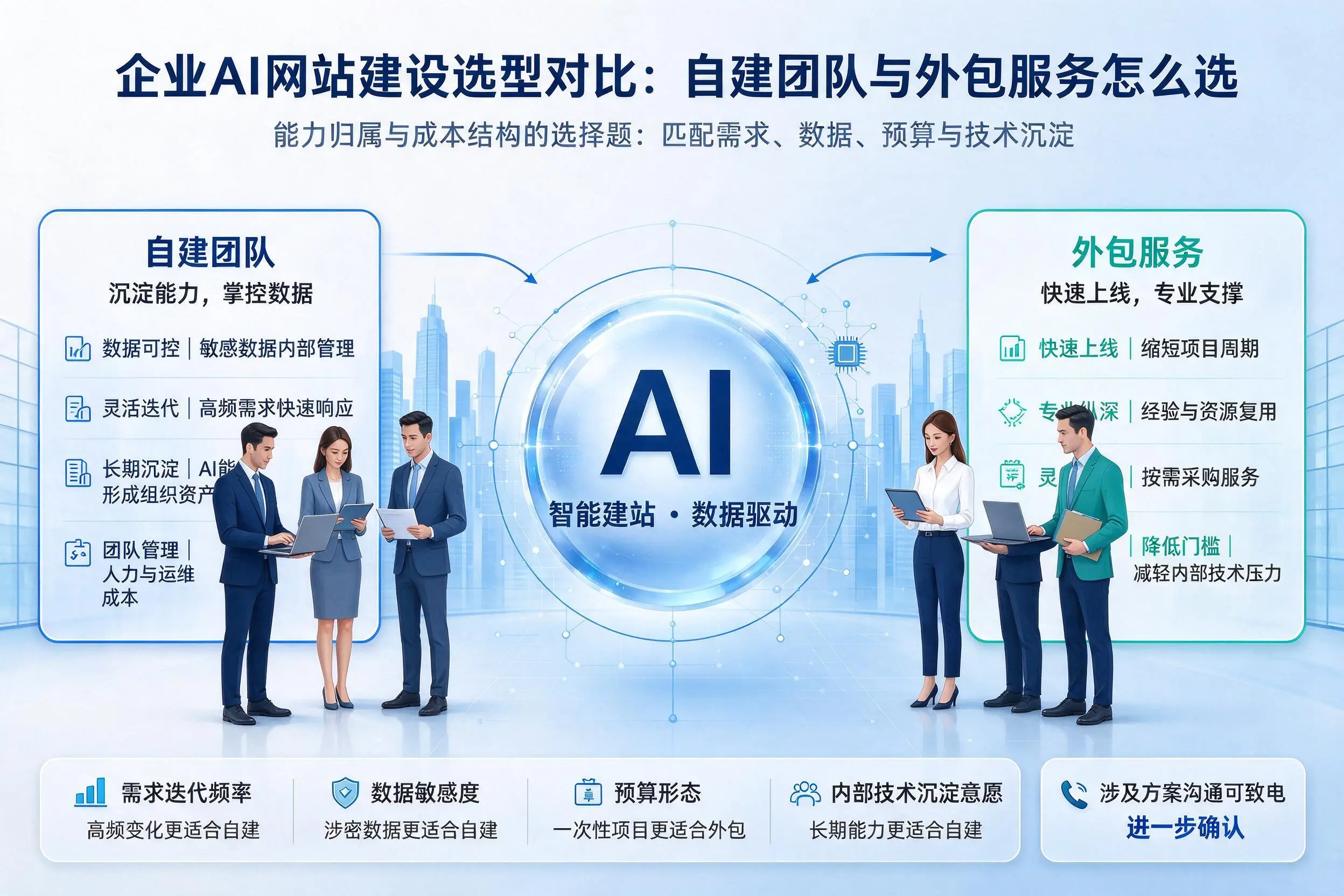 佳木斯企业AI网站建设选型对比：自建团队与外包服务怎么选